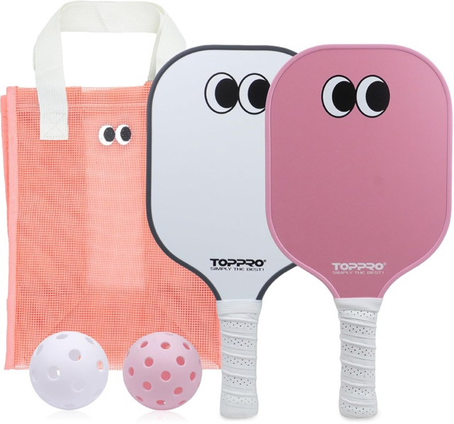 TOPPRO Googly-Eyes Fiberglass Pickleball Set(Pink& White)