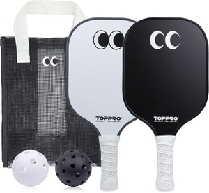 TOPPRO Googly-Eyes Pickleball Set - Pro Fiberglass Duo (Black & White)