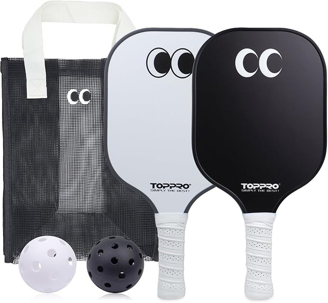 TOPPRO Googly-Eyes Pickleball Set - Pro Fiberglass Duo (Black & White)