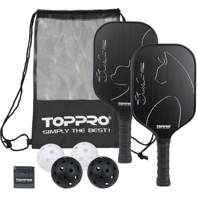 TOPPRO Black Cat Carbon Fiber Pickleball Set with Rucksack