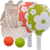 TOPPRO Pickleball Paddle Set of 2 with Balls & Bag(Orange & Green)